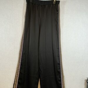 Forever 21 Women Pants‎ Long Woven Black Rainbow Elastic Waist Size Medium